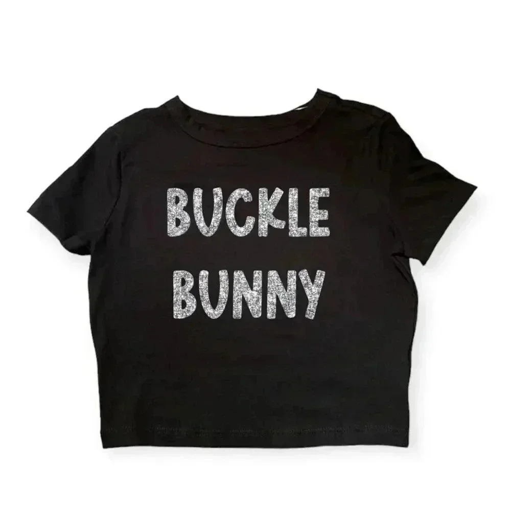 Buckle bunny glitter crop top